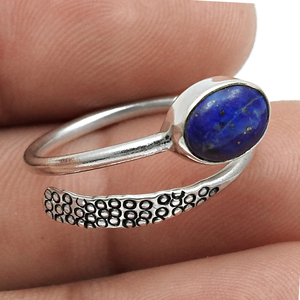 แหวนดีไซน์แบบโบฮีเมียนทำด้วยมือคุณภาพสูงสำหรับสตรี925อัญมณี Lapis Lazuli แหวนแฮนด์เมดสไตล์โบฮีเมียนเงินสเตอร์ลิง - Product Image 1