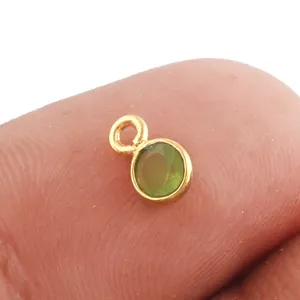 Wholesale Supplier Round Lite Green Chalcedony Single Bail Connector Gold Plated Diy Jewelry Making Connector 20 Pcs Lot