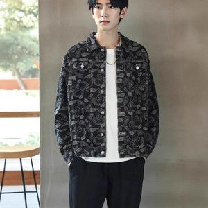 Veste en jean décontractée pour hommes High Street Spring Autumn Fashion Vintage Match Couple Jacket Nut Flower Pattern Outerwear - Product Image 6