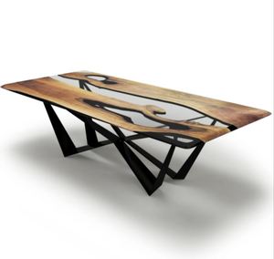 Table à manger pliante en bois massif 2024 avec pieds en métal en résine époxy Design moderne pour restaurant hôtel école parc Utilisation Dimensions personnalisées - Product Image 4