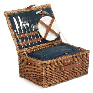 Blue Tweed Fitted <b>Wicker</b> Picnic Basket Elegant Picnic Mat - Product Image 4