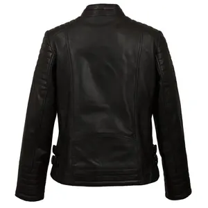 Chaqueta de cuero de Napa para mujer, chaqueta de motorista de cuero de Napa esencial para mujer - Product Image 5