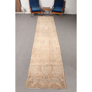 Petit tapis vintage, tapis turc de 3,3 x 14 pieds, tapis géométrique beige - Product Image 1