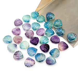 Fluorite Gemstone Carved Shell Beads Natural Fluorite Shell Shape Gemstone Shells <b>Hand</b> Carved Beads 12MM Beads for Jewelry - Product Image 2