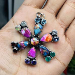 Oyster cuivre Turquoise pendentif fait à la main en argent Sterling 925 pierres précieuses pendentif bijoux en or forme ovale cuivre Turquoise breloques - Product Image 4