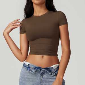 Streetwear Ladies Fashion Cropped T-<b>Shirt</b> Quick-Drying Crop <b>Top</b> Round Neck Solid T-<b>shirts</b> Ladies Popular Crop <b>Top</b> <b>Baby</b> Tee - Product Image 3