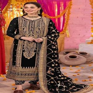 Haut traditionnel indien et pakistanais élégant de haute qualité avec pantalon à broderie séquentielle Dupatta - Product Image 1