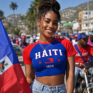 Crop top personnalisé Haïti pour femme, vêtements de supporter pour le jour du match, t-shirt court imprimé DTG, souvenirs de festivals, collections de maillots de sport d'équipe - Product Image 2