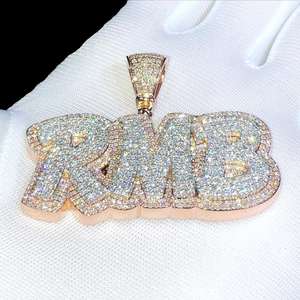 Moissanite OMB Lettre Pendentif Plaqué Or Rose Hip Hop Diamant Coupe Ronde Pendentifs & Charms Argent Sterling 925 - Product Image 2