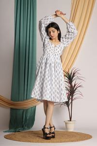 Elastic Design Square Collar Casual Puff Sleeve Floral Short Dress <b>A</b>-<b>line</b> <b>Skirt</b> Casual Handmade Product Premium for Girls - Product Image 4