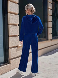 Autumn 2 Piece Velour Set <b>Crop</b> <b>Top</b> Velvet <b>pink</b> Hoodie Two Piece Pants Jogging Set Velour Tracksuit for Women Hoodie Track Suit - Product Image 5