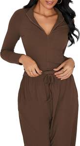 Women 2 Piece Sets Long Sleeve Lapel Half Zip <b>Shirts</b> Wide Leg Pants Lounge Tracksuit Matching Elasticated Waistband Side <b>Pocket</b> - Product Image 4