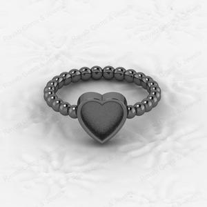 <b>Top</b> Quality 925 Sterling Silver 8mm <b>Heart</b> Semi Mount Beaded Band Ring Good for Resin & Ashes Work Keepsake Breastmilk Jewelry - Product Image 4