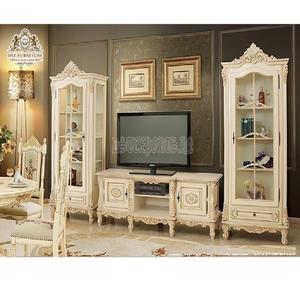 Mueble de TV de Madera de Teca Tallada a Mano de Estilo Moderno con Aspecto Cremoso y Elegante, con Tamaño y Color Personalizables, Soporte de TV de Lujo para Pared - Product Image 1