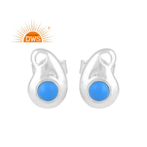Nuevo diseño de plata de ley fina turquesa Natural piedra preciosa Stud pendiente joyería para mujer regalo para ella - Product Image 2