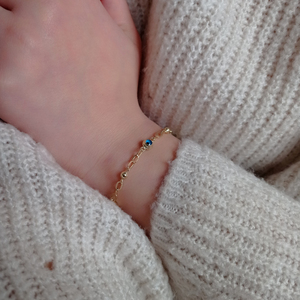 14K solide or véritable bijoux fins traditionnel turc mauvais yeux perle bracelet à breloques diamant perle bonne chance bracelet pas cher - Product Image 4