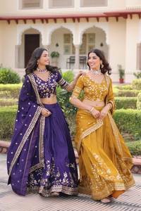 LAHENGA CHOLI DUPATTA NC VICHITRA SILK PARTY FLOWER EMBROIDERY avec des broderies florales en soie VICHITRA, ornées de sequins et de zari, pour toutes les saisons - Product Image 6