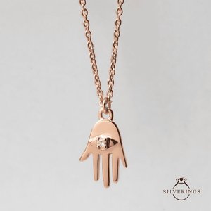 Breloque de montre Hamsa en argent sterling 925 et zircon plaqué or rose, cadeau pour toutes les occasions, fabriquée en alliage de zinc durable - Product Image 2