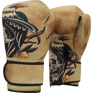 Graphics printed Cowhide <b>Leather</b> Boxing Gloves with Hook and Loop Fastening for Martial Arts training and gym use - Product Image 1