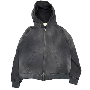Custom High Quality Heavyweight <b>Hoodie</b> Oversized Zipper Hoodies Vintage Acid Wash Blank <b>Full</b> <b>Zip</b> <b>up</b> <b>Hoodie</b> - Product Image 4