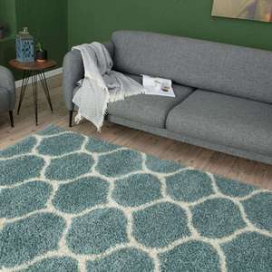 Tapis shaggy bleu œuf de canard marocain 650 - Tapis de salon tufté fait main en peluche, décor abstrait rectangulaire pour couloir - Product Image 6