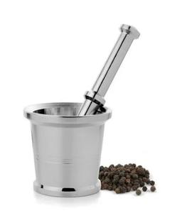 Mortier traditionnel facile à utiliser en aluminium Okhali, récipient de broyage avec pilon en métal pour écraser et broyer les herbes et les épices - Product Image 1