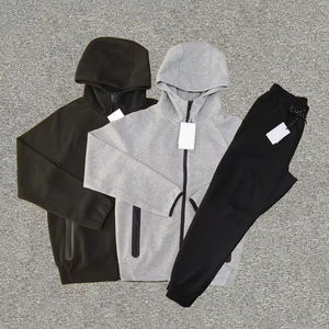 Ensemble de survêtement technique 2026 pour homme – Sweat à capuche zippé en molleton noir et pantalon – Tenue de sport et d'entraînement deux pièces pour homme - Product Image 2