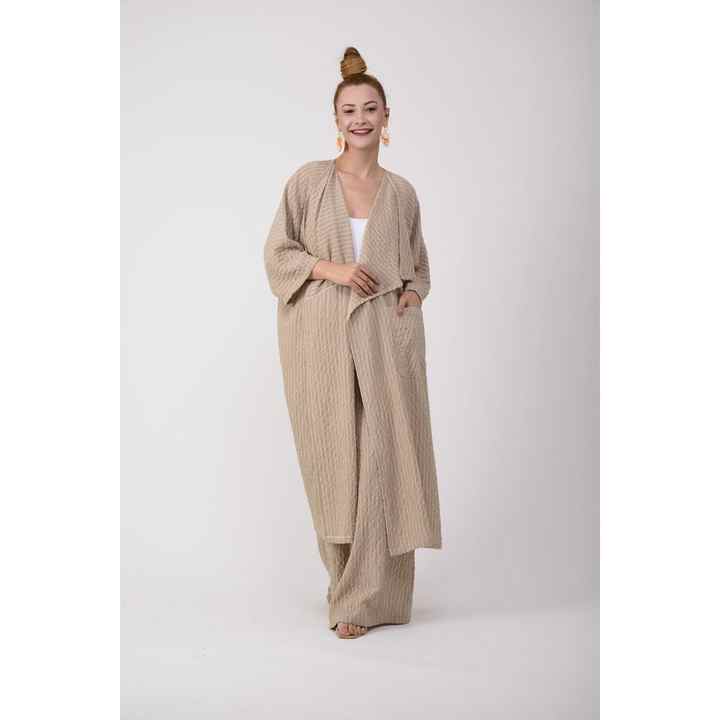 Seersucker Striped Long Jacket Set - BHMAN8000