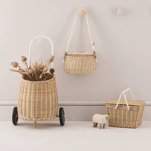 Petit sac fourre-tout en rotin pour poussette bébé, valise à roulettes, cartable fait à la main, blanc naturel, bagage pour enfants - Product Image 5