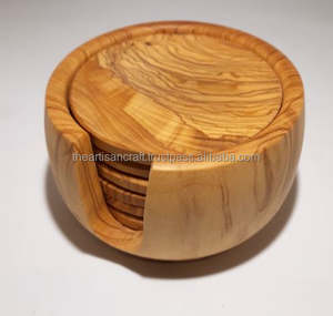 Handmade 6-Piece Round Wooden <b>Coaster</b> Set Classic Sustainable <b>Drink</b> <b>Coasters</b> with Table Holder Decorative Wood Mat Pad Set - Product Image 5