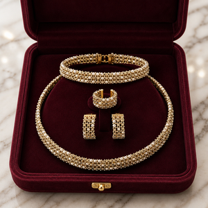 Ensemble de bijoux collier, boucles d'oreilles, bracelet et bague en perles artisanales plaqué or 18 carats N036 - Product Image 2