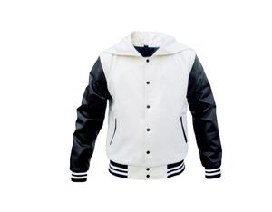 Vestes universitaires pour hommes de qualité supérieure, originales, manches en cuir, veste universitaire personnalisée blanche et noire pour hommes - Product Image 1