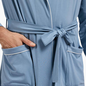 Custom Solid Luxury <b>Men's</b> Robes Custom <b>Belt</b> Long Robes <b>Woven</b> Bamboo Longue Bath Robe Wholesale OEM ODM Plus Size Soft Sleepwear - Product Image 4
