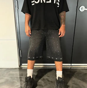 High Quality Unisex Acidwash Allover Rhinestones Denim Shorts Custom Made Bling <b>Jean</b> Shorts <b>For</b> <b>Men</b> Summer Denim jorts - Product Image 2