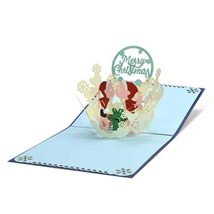 Fabricante profesional personalizado de alta calidad, tarjetas de felicitación 3D emergente de Navidad, proveedor emergente