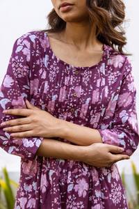 Vestido Bohemio de Morera Hecho a Mano, Estampado a Mano con Bloques, Algodón Casual, Informal, de Algodón Puro con Estampado Floral - Product Image 4