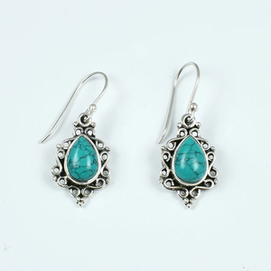 ต่างหู925พลอยเทอร์ควอยส์เงินสเตอร์ลิงทำด้วยมือดีไซน์แบบห้อยสง่างามของขวัญที่สมบูรณ์แบบสำหรับเพื่อนคริสเตียนจากโรงงาน - Product Image 1