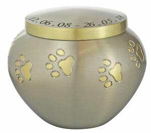 Diseño de estampado de pata de tendencia, cuenco de urnas de cremación para mascotas de latón con tapa hermética Keep Yours Pets Burial Ashes Forever Safe Metal Urns - Product Image 3