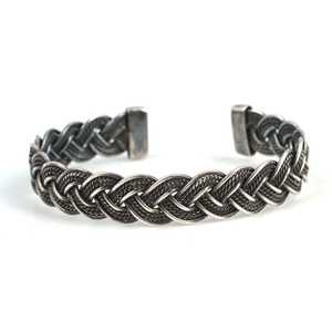 Men's 925 Sterling Silver <b>Braided</b> Style Cuff Bracelet Fashion <b>Accessory</b> - Product Image 2