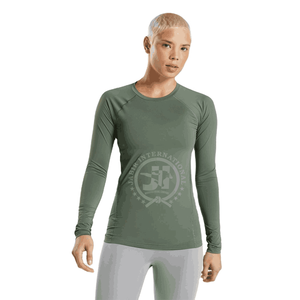 เสื้อรัดรูปแขนยาวสำหรับผู้หญิงเสื้อยืดสำหรับวิ่งเล่นกีฬาโยคะผ้าฝ้ายคอกลมระบายอากาศสำหรับ100% ออกแบบโลโก้ได้ตามต้องการ - Product Image 1