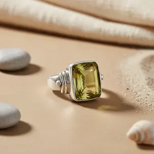 Bague pour femme en argent 925 avec pierre précieuse citrine, motif géométrique romantique, plaqué rhodium, technologie de sertissage de bijoux fins, cadeau - Product Image 2