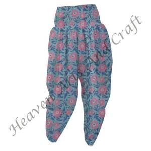 Pijama bohemio de algodón orgánico, pantalones de Patiala, cintura ahumada, estampado de bloque de mano, estilo harén, informal, transpirable, cierre elástico - Product Image 4