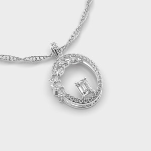Colgante con Inicial G de Diamante Cultivado en Laboratorio Certificado por IGI, con Corte Esmeralda y Halo de Perlas en Oro Amarillo/Blanco y Rosa de 9K - Product Image 2
