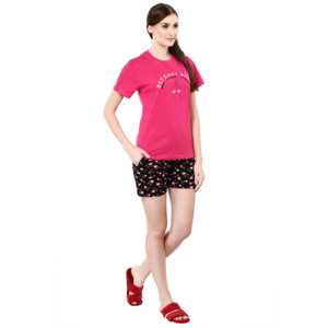 Ensemble short et haut en jersey imprimé vin rouge col rond Prism Fushia pour femme Evolve (Prism Fushia & Noir S) - Masque pour les yeux personnalisé offert - Product Image 4