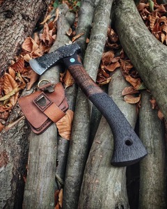 Hoja de acero al carbono medieval, mango de madera hecho a mano, hacha única personalizada, hacha de Camping con cubierta protegida - Product Image 5