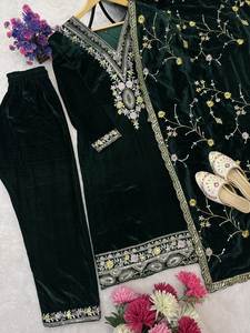 Antra Lifestyle Designer Bollywood Party Wear Viscose Velvet Heavy Sequence Brodé Salwar Kameez Réversible Rivet Moti Work - Product Image 4