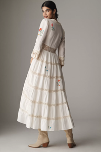 Robes maxi pour femmes à manches courtes vintage 2025, nouveau design ouvert, broderie, taille naturelle, lavable, 100% coton tissé, décontracté - Product Image 4