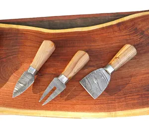 Ensemble de couteaux à fromage damas Offres Spéciales-Ensemble de couteaux avec manche en bois confortable et étui de rangement en cuir pour la cuisine