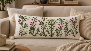 Funda de Cojín Lumbar Bordada a Mano con Flores Silvestres de Algodón, con Borlas en las Esquinas, Funda de Almohada Larga Botánica para Decoración de Sofá - Product Image 3