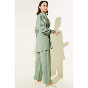 Ensemble 2 pièces à manches plissées et ceinture Vert - Product Image 4